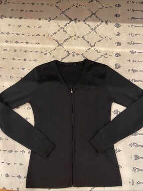 Navy blue V-Neck Zip-Front Women's Sweater women’s small new likebrooks brothers